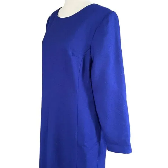 VTG 90s J.G. Hook Wool Shift Dress Royal Blue Long Sleeve Preppy Academia Size12 - Picture 5 of 12